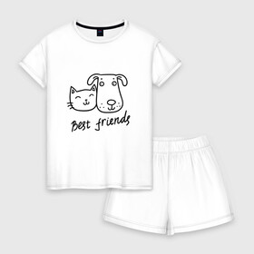 Женская пижама с шортиками хлопок с принтом Best friends в Курске, 100% хлопок | футболка прямого кроя, шорты свободные с широкой мягкой резинкой | киса домашние животные | кот | котик | коты | кошка | кошки