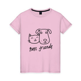 Женская футболка хлопок с принтом Best friends в Курске, 100% хлопок | прямой крой, круглый вырез горловины, длина до линии бедер, слегка спущенное плечо | киса домашние животные | кот | котик | коты | кошка | кошки