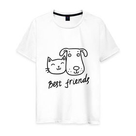 Мужская футболка хлопок с принтом Best friends в Курске, 100% хлопок | прямой крой, круглый вырез горловины, длина до линии бедер, слегка спущенное плечо. | киса домашние животные | кот | котик | коты | кошка | кошки
