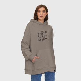 Худи SuperOversize хлопок с принтом Best friends в Курске, 70% хлопок, 30% полиэстер, мягкий начес внутри | карман-кенгуру, эластичная резинка на манжетах и по нижней кромке, двухслойный капюшон
 | киса домашние животные | кот | котик | коты | кошка | кошки