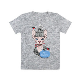 Детская футболка хлопок с принтом Рождественский сфинкс 2 в Курске, 100% хлопок | круглый вырез горловины, полуприлегающий силуэт, длина до линии бедер | киса домашние животные | кот | котик | котики | коты | кошка | кошки