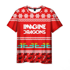 Мужская футболка 3D с принтом Праздничный Imagine Dragons в Курске, 100% полиэфир | прямой крой, круглый вырез горловины, длина до линии бедер | dragons | imagine | альтернативный | американская | арена | бэн макки | группа | драгонс | дэн | дэн рейнольдс | знак | имеджин | инди | индирок | красный | надпись | новогодний | новый год | поп | праздник