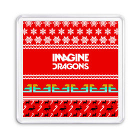 Магнит 55*55 с принтом Праздничный Imagine Dragons в Курске, Пластик | Размер: 65*65 мм; Размер печати: 55*55 мм | dragons | imagine | альтернативный | американская | арена | бэн макки | группа | драгонс | дэн | дэн рейнольдс | знак | имеджин | инди | индирок | красный | надпись | новогодний | новый год | поп | праздник