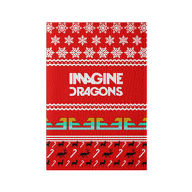 Обложка для паспорта матовая кожа с принтом Праздничный Imagine Dragons в Курске, натуральная матовая кожа | размер 19,3 х 13,7 см; прозрачные пластиковые крепления | dragons | imagine | альтернативный | американская | арена | бэн макки | группа | драгонс | дэн | дэн рейнольдс | знак | имеджин | инди | индирок | красный | надпись | новогодний | новый год | поп | праздник