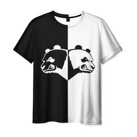 Мужская футболка 3D с принтом Панда в Курске, 100% полиэфир | прямой крой, круглый вырез горловины, длина до линии бедер | бамбук | бамбуковый медведь | белый | голова | два | животное | злость | красная книга | крутой | мишка | оскал | панда | прикольный | тату | цвета | чб | черный | ярость