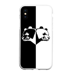 Чехол для iPhone XS Max матовый с принтом Панда в Курске, Силикон | Область печати: задняя сторона чехла, без боковых панелей | бамбук | бамбуковый медведь | белый | голова | два | животное | злость | красная книга | крутой | мишка | оскал | панда | прикольный | тату | цвета | чб | черный | ярость