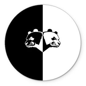 Коврик для мышки круглый с принтом Панда в Курске, резина и полиэстер | круглая форма, изображение наносится на всю лицевую часть | бамбук | бамбуковый медведь | белый | голова | два | животное | злость | красная книга | крутой | мишка | оскал | панда | прикольный | тату | цвета | чб | черный | ярость