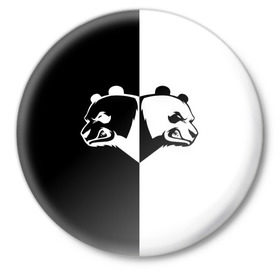 Значок с принтом Панда в Курске,  металл | круглая форма, металлическая застежка в виде булавки | Тематика изображения на принте: бамбук | бамбуковый медведь | белый | голова | два | животное | злость | красная книга | крутой | мишка | оскал | панда | прикольный | тату | цвета | чб | черный | ярость