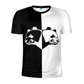 Мужская футболка 3D спортивная с принтом Панда в Курске, 100% полиэстер с улучшенными характеристиками | приталенный силуэт, круглая горловина, широкие плечи, сужается к линии бедра | Тематика изображения на принте: бамбук | бамбуковый медведь | белый | голова | два | животное | злость | красная книга | крутой | мишка | оскал | панда | прикольный | тату | цвета | чб | черный | ярость