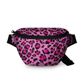 Поясная сумка 3D с принтом Розовый леопард в Курске, 100% полиэстер | плотная ткань, ремень с регулируемой длиной, внутри несколько карманов для мелочей, основное отделение и карман с обратной стороны сумки застегиваются на молнию | гепард | леопард