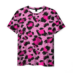 Мужская футболка 3D с принтом Розовый леопард в Курске, 100% полиэфир | прямой крой, круглый вырез горловины, длина до линии бедер | гепард | леопард