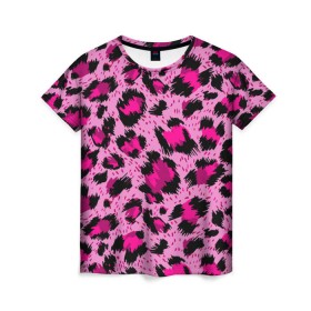 Женская футболка 3D с принтом Розовый леопард в Курске, 100% полиэфир ( синтетическое хлопкоподобное полотно) | прямой крой, круглый вырез горловины, длина до линии бедер | гепард | леопард