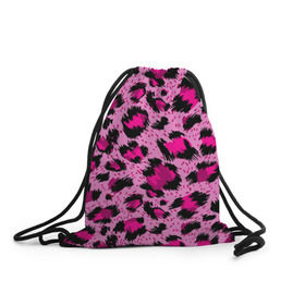 Рюкзак-мешок 3D с принтом Розовый леопард в Курске, 100% полиэстер | плотность ткани — 200 г/м2, размер — 35 х 45 см; лямки — толстые шнурки, застежка на шнуровке, без карманов и подкладки | гепард | леопард