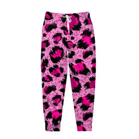 Мужские брюки 3D с принтом Розовый леопард в Курске, 100% полиэстер | манжеты по низу, эластичный пояс регулируется шнурком, по бокам два кармана без застежек, внутренняя часть кармана из мелкой сетки | гепард | леопард