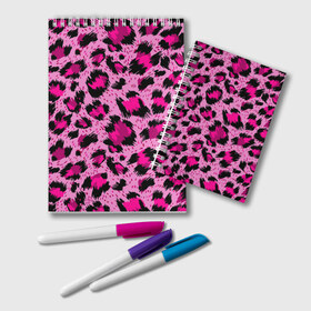 Блокнот с принтом Розовый леопард в Курске, 100% бумага | 48 листов, плотность листов — 60 г/м2, плотность картонной обложки — 250 г/м2. Листы скреплены удобной пружинной спиралью. Цвет линий — светло-серый
 | Тематика изображения на принте: гепард | леопард