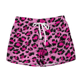 Женские шорты 3D с принтом Розовый леопард в Курске, 100% полиэстер | прямой крой, два кармана без застежек по бокам. Мягкая трикотажная резинка на поясе, внутри которой широкие завязки. Длина до середины бедра | гепард | леопард