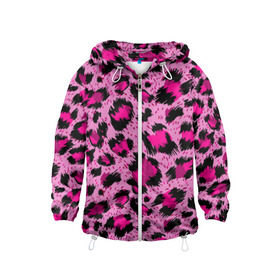 Детская ветровка 3D с принтом Розовый леопард в Курске, 100% полиэстер | подол и капюшон оформлены резинкой с фиксаторами, по бокам два кармана без застежек, один потайной карман на груди | гепард | леопард