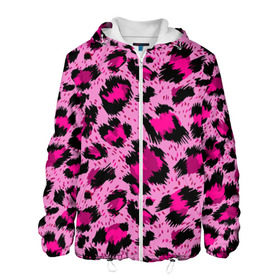 Мужская куртка 3D с принтом Розовый леопард в Курске, ткань верха — 100% полиэстер, подклад — флис | прямой крой, подол и капюшон оформлены резинкой с фиксаторами, два кармана без застежек по бокам, один большой потайной карман на груди. Карман на груди застегивается на липучку | Тематика изображения на принте: гепард | леопард