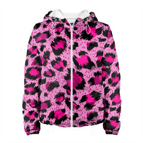 Женская куртка 3D с принтом Розовый леопард в Курске, ткань верха — 100% полиэстер, подклад — флис | прямой крой, подол и капюшон оформлены резинкой с фиксаторами, два кармана без застежек по бокам, один большой потайной карман на груди. Карман на груди застегивается на липучку | Тематика изображения на принте: гепард | леопард