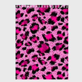 Скетчбук с принтом Розовый леопард в Курске, 100% бумага
 | 48 листов, плотность листов — 100 г/м2, плотность картонной обложки — 250 г/м2. Листы скреплены сверху удобной пружинной спиралью | Тематика изображения на принте: гепард | леопард