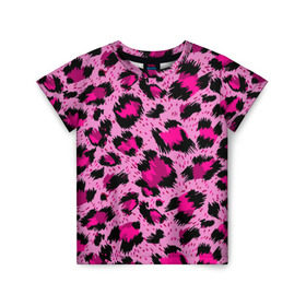 Детская футболка 3D с принтом Розовый леопард в Курске, 100% гипоаллергенный полиэфир | прямой крой, круглый вырез горловины, длина до линии бедер, чуть спущенное плечо, ткань немного тянется | гепард | леопард