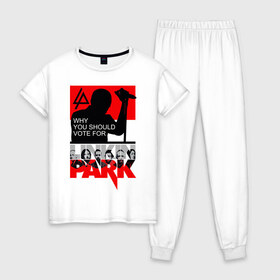 Женская пижама хлопок с принтом Linkin Park в Курске, 100% хлопок | брюки и футболка прямого кроя, без карманов, на брюках мягкая резинка на поясе и по низу штанин | alternative | linkin park | альтернатива | брэд дэлсон | джо хан | дэвид фаррелл | линкин парк | майк шинода | роб бурдон | честер беннингтон