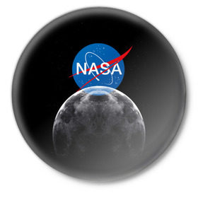 Значок с принтом NASA MOON в Курске,  металл | круглая форма, металлическая застежка в виде булавки | galaxy | moon | nasa | space | астрономия | известные | космос | луна | наса | планет