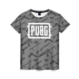 Женская футболка 3D с принтом PUBG WEAPONS в Курске, 100% полиэфир ( синтетическое хлопкоподобное полотно) | прямой крой, круглый вырез горловины, длина до линии бедер | playerunknowns battlegrounds | pubg
