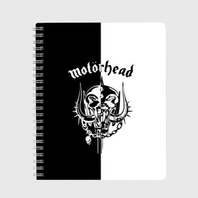 Тетрадь с принтом Motorhead в Курске, 100% бумага | 48 листов, плотность листов — 60 г/м2, плотность картонной обложки — 250 г/м2. Листы скреплены сбоку удобной пружинной спиралью. Уголки страниц и обложки скругленные. Цвет линий — светло-серый
 | Тематика изображения на принте: larry wallis | lucas fox | motorhead | motrhead | группа | кэмпбелл | лемми | метал | микки ди | мотор хед | моторхед | рок | тейлор | фил | хард | хардрок | хеви | хевиметал