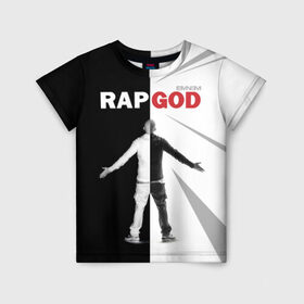 Детская футболка 3D с принтом Rap God Eminem в Курске, 100% гипоаллергенный полиэфир | прямой крой, круглый вырез горловины, длина до линии бедер, чуть спущенное плечо, ткань немного тянется | Тематика изображения на принте: 