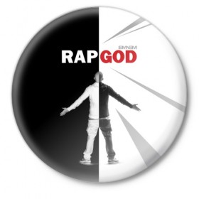 Значок с принтом Rap God Eminem в Курске,  металл | круглая форма, металлическая застежка в виде булавки | 