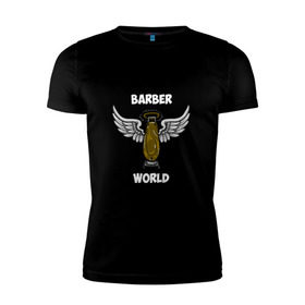 Мужская футболка премиум с принтом Barber world в Курске, 92% хлопок, 8% лайкра | приталенный силуэт, круглый вырез ворота, длина до линии бедра, короткий рукав | барбер | барбершоп | цирюльник