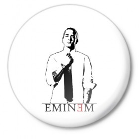 Значок с принтом Eminem в Курске,  металл | круглая форма, металлическая застежка в виде булавки | Тематика изображения на принте: actor | american rapper | composer | eminem | music | rap | record producer | актёр | американский | композитор | музыка | музыкальный продюсер | рэп | рэпер