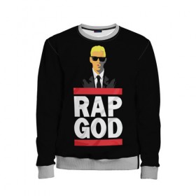 Детский свитшот 3D с принтом Rap God Eminem в Курске, 100% полиэстер | свободная посадка, прямой крой, мягкая тканевая резинка на рукавах и понизу свитшота | actor | american rapper | composer | eminem | music | rap | rap god | record producer |   | актёр | американский | композитор | музыка | музыкальный продюсер | рэп | рэпер