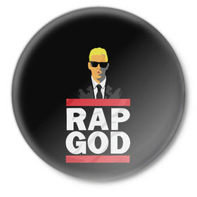 Значок с принтом Rap God Eminem в Курске,  металл | круглая форма, металлическая застежка в виде булавки | actor | american rapper | composer | eminem | music | rap | rap god | record producer |   | актёр | американский | композитор | музыка | музыкальный продюсер | рэп | рэпер