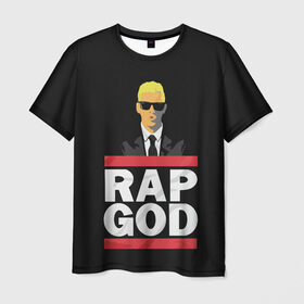 Мужская футболка 3D с принтом Rap God Eminem в Курске, 100% полиэфир | прямой крой, круглый вырез горловины, длина до линии бедер | actor | american rapper | composer | eminem | music | rap | rap god | record producer |   | актёр | американский | композитор | музыка | музыкальный продюсер | рэп | рэпер
