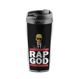 Термокружка-непроливайка с принтом Rap God Eminem в Курске, внутренняя часть — пищевой пластик, наружная часть — прозрачный пластик, между ними — полиграфическая вставка с рисунком | объем — 350 мл, герметичная крышка | actor | american rapper | composer | eminem | music | rap | rap god | record producer |   | актёр | американский | композитор | музыка | музыкальный продюсер | рэп | рэпер