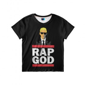Детская футболка 3D с принтом Rap God Eminem в Курске, 100% гипоаллергенный полиэфир | прямой крой, круглый вырез горловины, длина до линии бедер, чуть спущенное плечо, ткань немного тянется | actor | american rapper | composer | eminem | music | rap | rap god | record producer |   | актёр | американский | композитор | музыка | музыкальный продюсер | рэп | рэпер