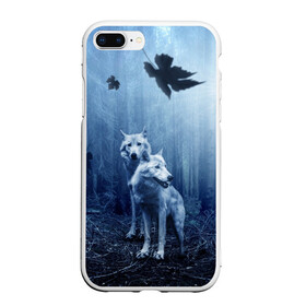 Чехол для iPhone 7Plus/8 Plus матовый с принтом White wolves в Курске, Силикон | Область печати: задняя сторона чехла, без боковых панелей | forest | night | wolves | волки | зверь | лес | ночь | пуща | хищник | чаща