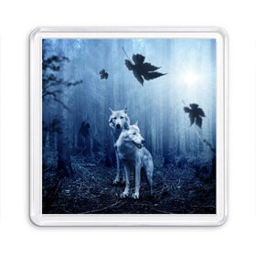 Магнит 55*55 с принтом White wolves в Курске, Пластик | Размер: 65*65 мм; Размер печати: 55*55 мм | Тематика изображения на принте: forest | night | wolves | волки | зверь | лес | ночь | пуща | хищник | чаща