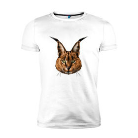 Мужская футболка премиум с принтом Каракал (рысь) в Курске, 92% хлопок, 8% лайкра | приталенный силуэт, круглый вырез ворота, длина до линии бедра, короткий рукав | животные | каракал | киса | кот | котенок | котик | кошка | рысь | хищник
