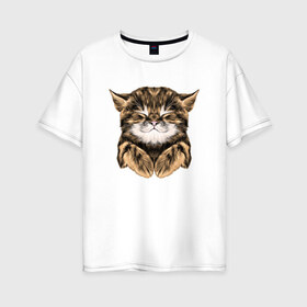 Женская футболка хлопок Oversize с принтом Котёнок в Курске, 100% хлопок | свободный крой, круглый ворот, спущенный рукав, длина до линии бедер
 | cat | животные | киса | кот | котенок | котик | кошка | сон | спит
