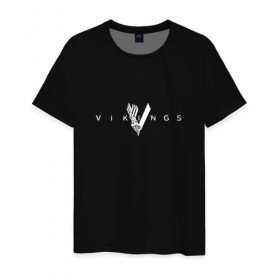 Мужская футболка хлопок с принтом Викинги 2 в Курске, 100% хлопок | прямой крой, круглый вырез горловины, длина до линии бедер, слегка спущенное плечо. | vikings | викинги