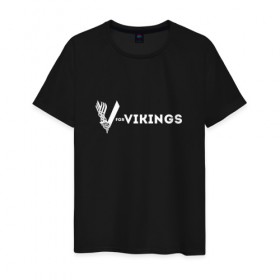 Мужская футболка хлопок с принтом Викинги 3 в Курске, 100% хлопок | прямой крой, круглый вырез горловины, длина до линии бедер, слегка спущенное плечо. | vikings | викинги