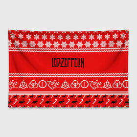 Флаг-баннер с принтом Праздничный Led Zeppelin в Курске, 100% полиэстер | размер 67 х 109 см, плотность ткани — 95 г/м2; по краям флага есть четыре люверса для крепления | led zeppelin | блюз | группа | джимми пейдж | джон генри бонэм | джон пол джонс | знак | красный | лед зепелен | лед зеппелин | метал | надпись | новогодний | новый год | праздник | роберт плант | рождество