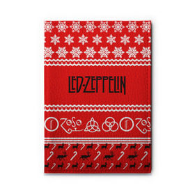 Обложка для автодокументов с принтом Праздничный Led Zeppelin в Курске, натуральная кожа |  размер 19,9*13 см; внутри 4 больших “конверта” для документов и один маленький отдел — туда идеально встанут права | Тематика изображения на принте: led zeppelin | блюз | группа | джимми пейдж | джон генри бонэм | джон пол джонс | знак | красный | лед зепелен | лед зеппелин | метал | надпись | новогодний | новый год | праздник | роберт плант | рождество