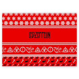 Поздравительная открытка с принтом Праздничный Led Zeppelin в Курске, 100% бумага | плотность бумаги 280 г/м2, матовая, на обратной стороне линовка и место для марки
 | led zeppelin | блюз | группа | джимми пейдж | джон генри бонэм | джон пол джонс | знак | красный | лед зепелен | лед зеппелин | метал | надпись | новогодний | новый год | праздник | роберт плант | рождество