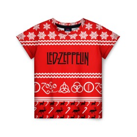 Детская футболка 3D с принтом Праздничный Led Zeppelin в Курске, 100% гипоаллергенный полиэфир | прямой крой, круглый вырез горловины, длина до линии бедер, чуть спущенное плечо, ткань немного тянется | led zeppelin | блюз | группа | джимми пейдж | джон генри бонэм | джон пол джонс | знак | красный | лед зепелен | лед зеппелин | метал | надпись | новогодний | новый год | праздник | роберт плант | рождество