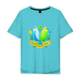 Мужская футболка хлопок Oversize с принтом Попугаи арт в Курске, 100% хлопок | свободный крой, круглый ворот, “спинка” длиннее передней части | Тематика изображения на принте: волнистый попугай | джунгли | попугай