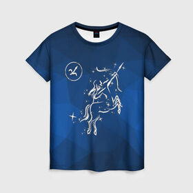 Женская футболка 3D с принтом Стрелец в Курске, 100% полиэфир ( синтетическое хлопкоподобное полотно) | прямой крой, круглый вырез горловины, длина до линии бедер | sagittarius | звезды | знаки зодиака | космос | созвездие | стрелец